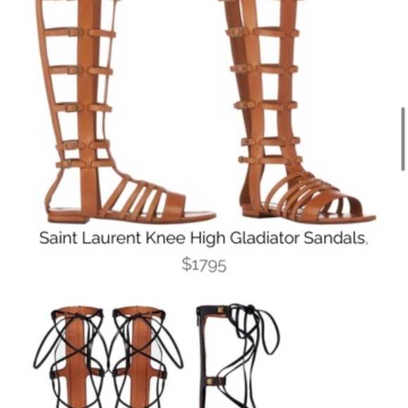 Saint Laurent Knee High Gladiator Sandals Brown SZ 38.5 - Picture 10 of 10